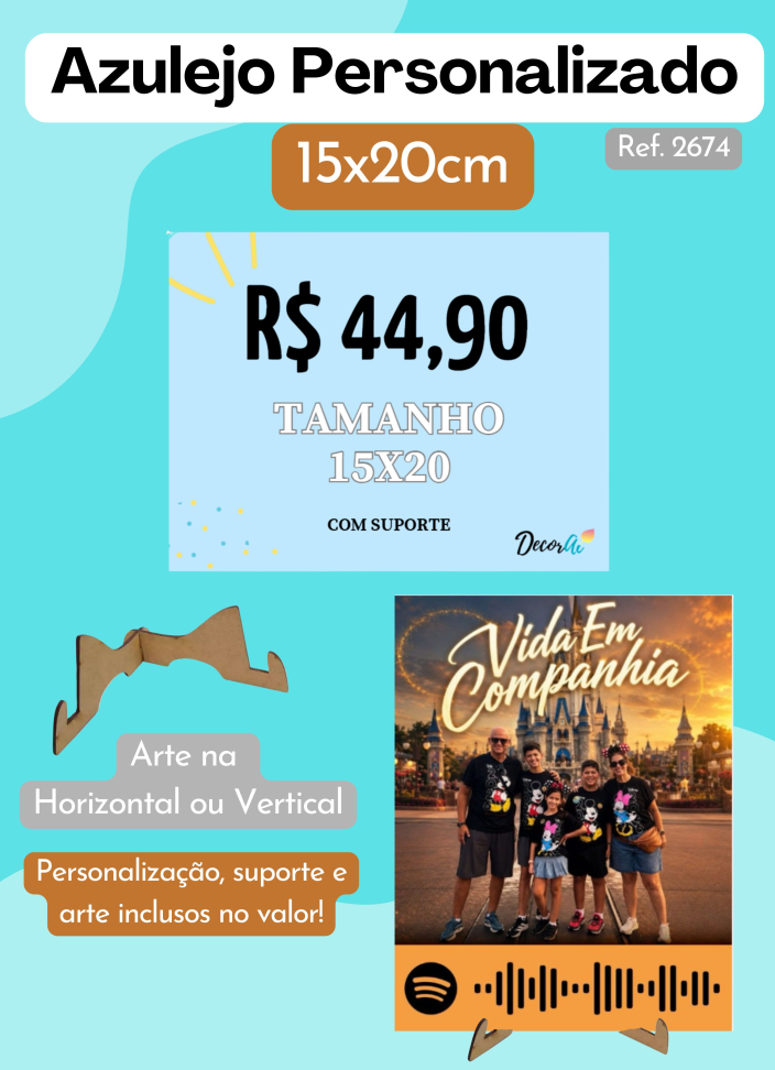 Azulejo Personalizado 15x20cm - Com suporte