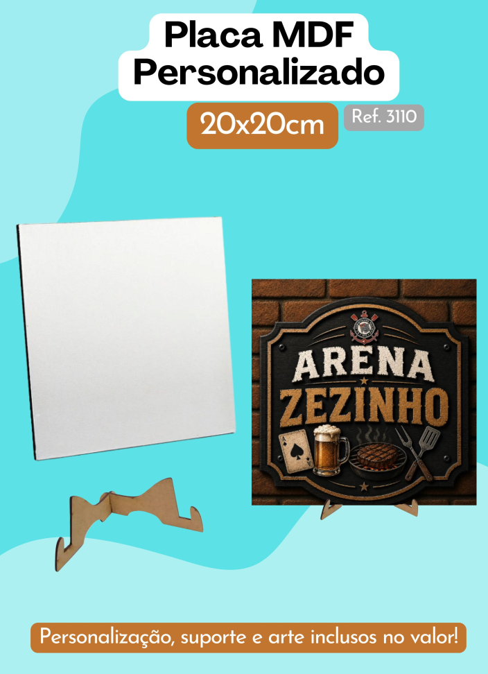 Placa de MDF Personalizado 20x20cm - Com suporte