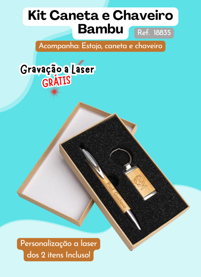 Kit Caneta e Chaveiro Bambu