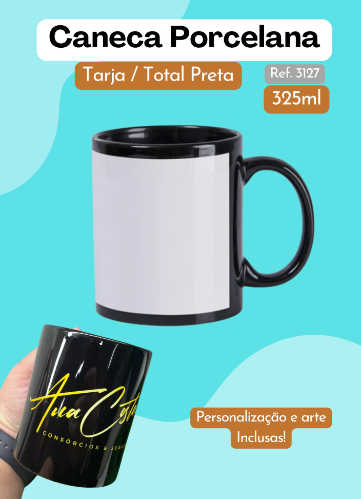 Caneca Tarja / Total Preta - Porcelana 325ml