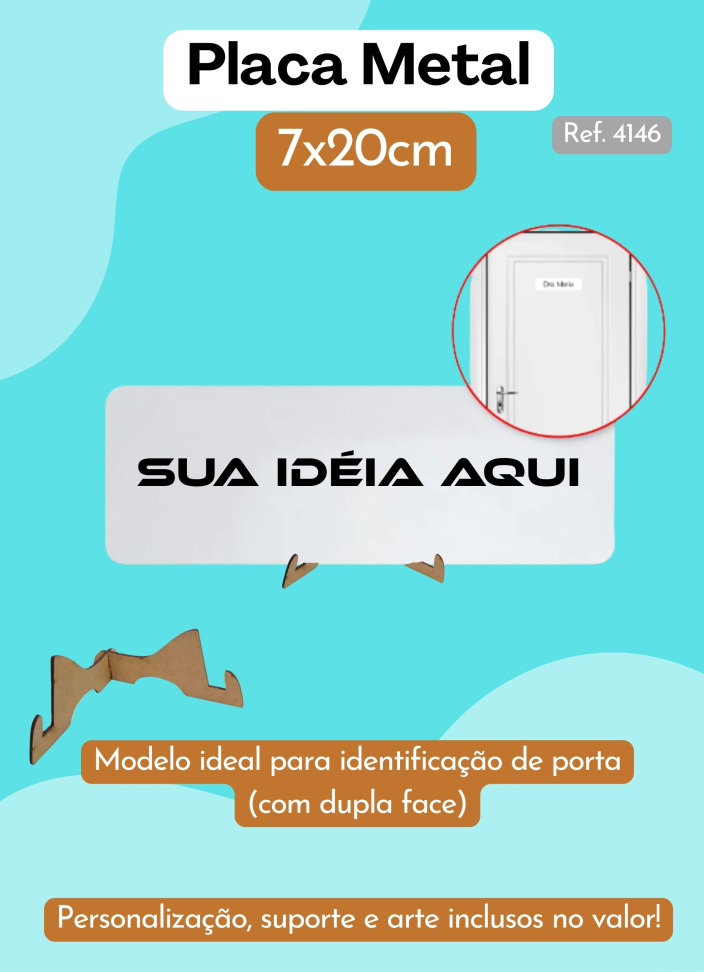Placa de Metal 7x20cm - Com suporte