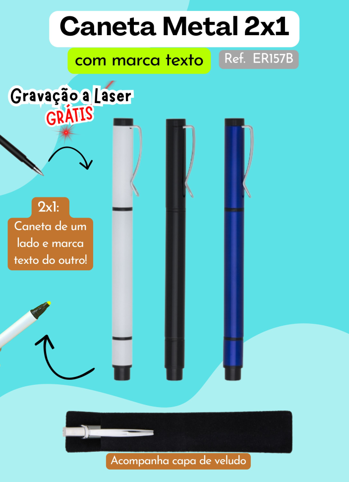 Caneta Metal com Marca Texto