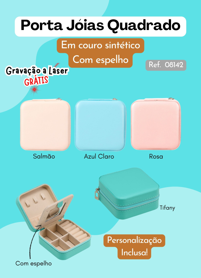 Porta-Joias com Espelho em couro sintético