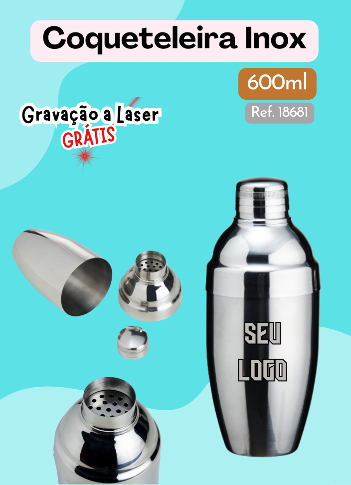 Coqueteleira Inox 600ml (Não é térmica)
