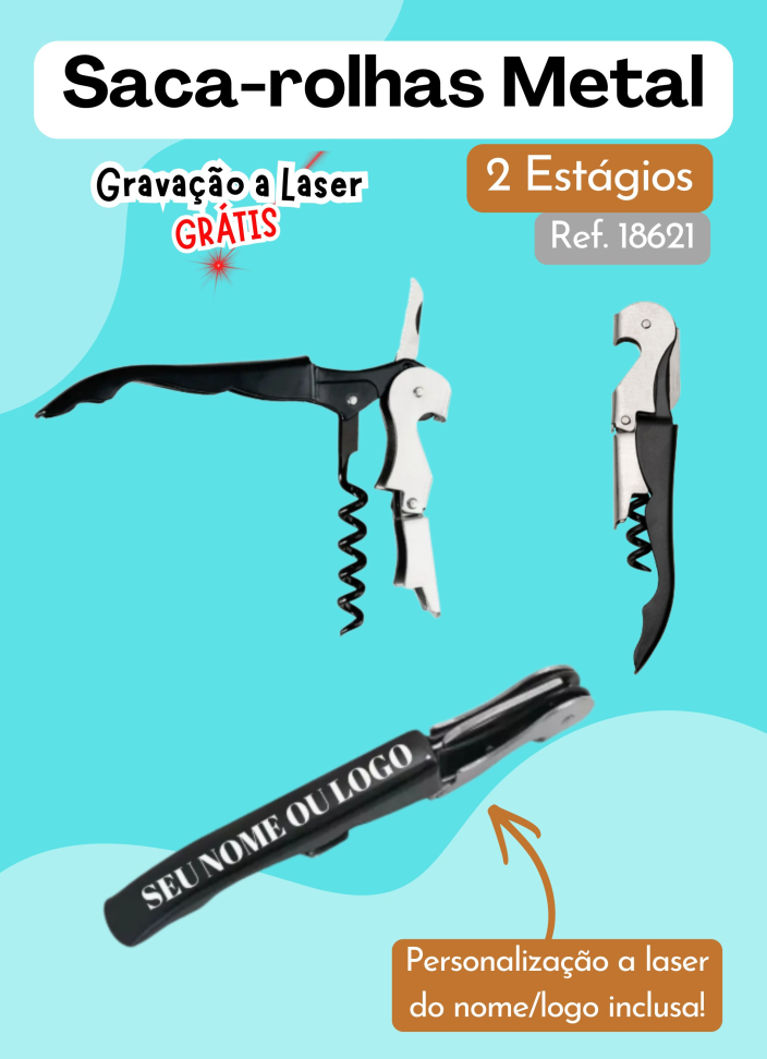 Saca-rolhas (vinho) Metal com 2 Estágios