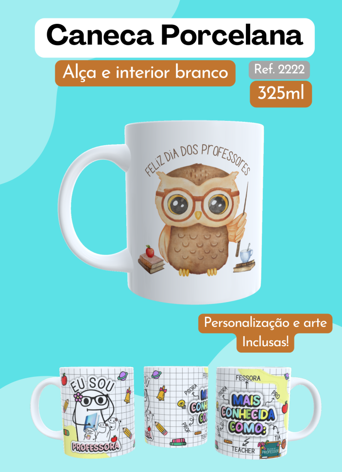 Caneca Porcelana 325ml - Alça e Interior Branca