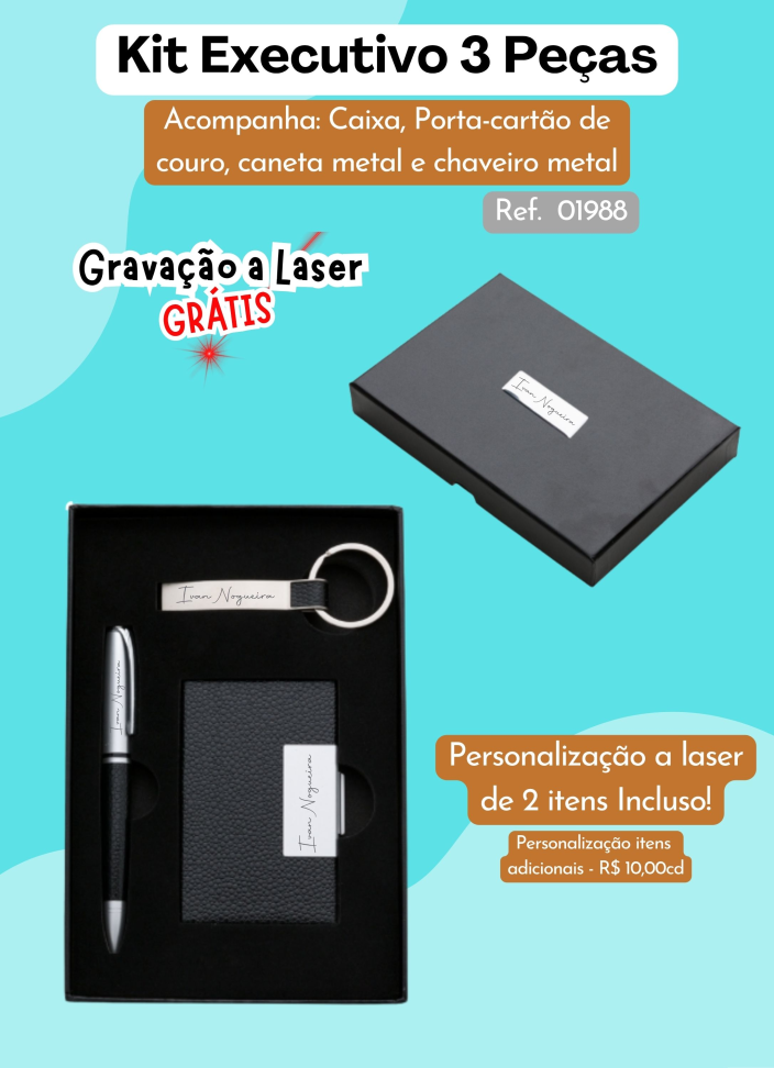 Kit Executivo 3 Peças (Caneta, porta cartão e chaveiro)