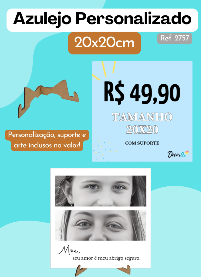 Azulejo Personalizado 20x20cm - Com suporte