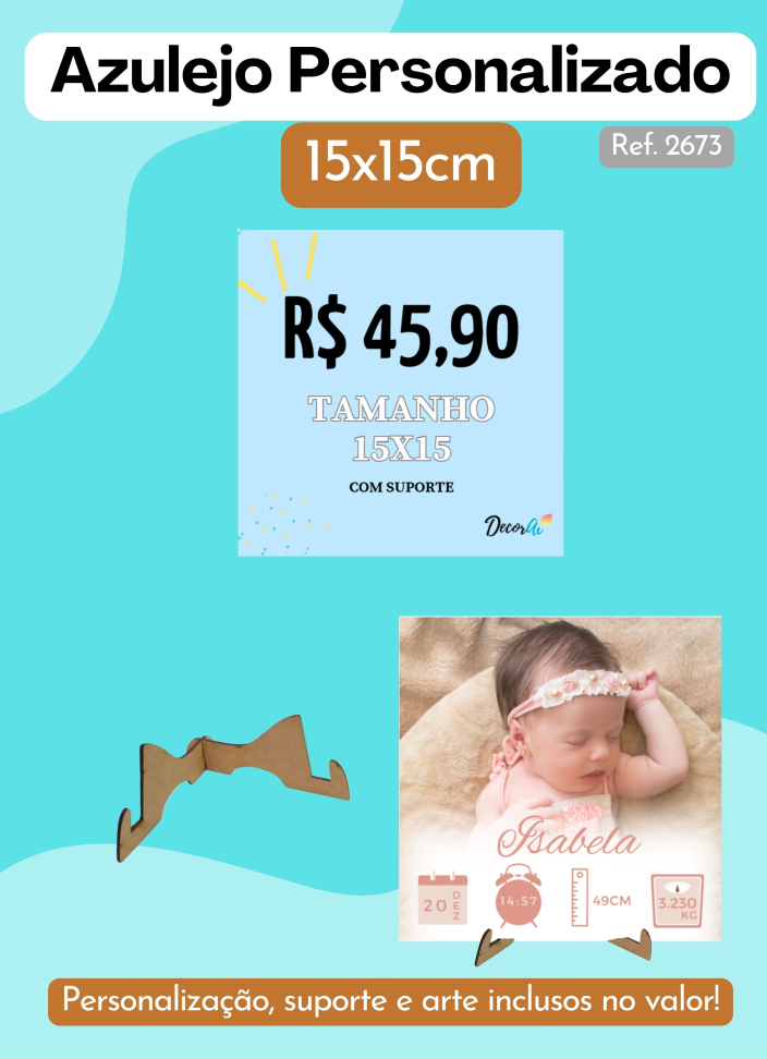 Azulejo Personalizado 15x15cm - Com suporte