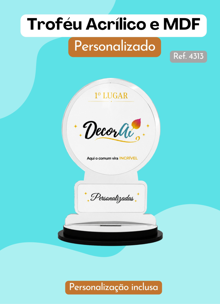 Troféu Personalizado Acrílico + MDF