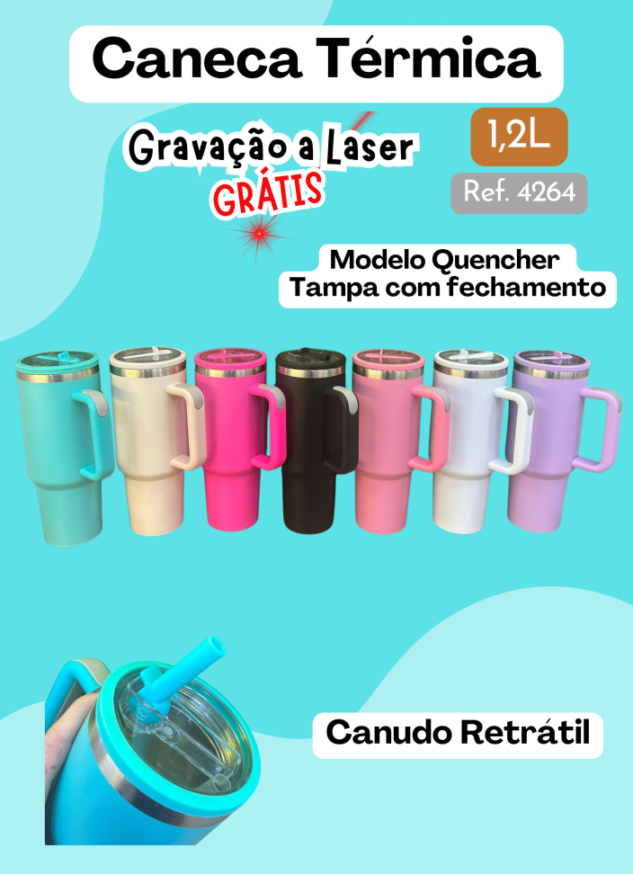 Caneca Térmica Quencher 1,2 Litros Canudo Retrátil