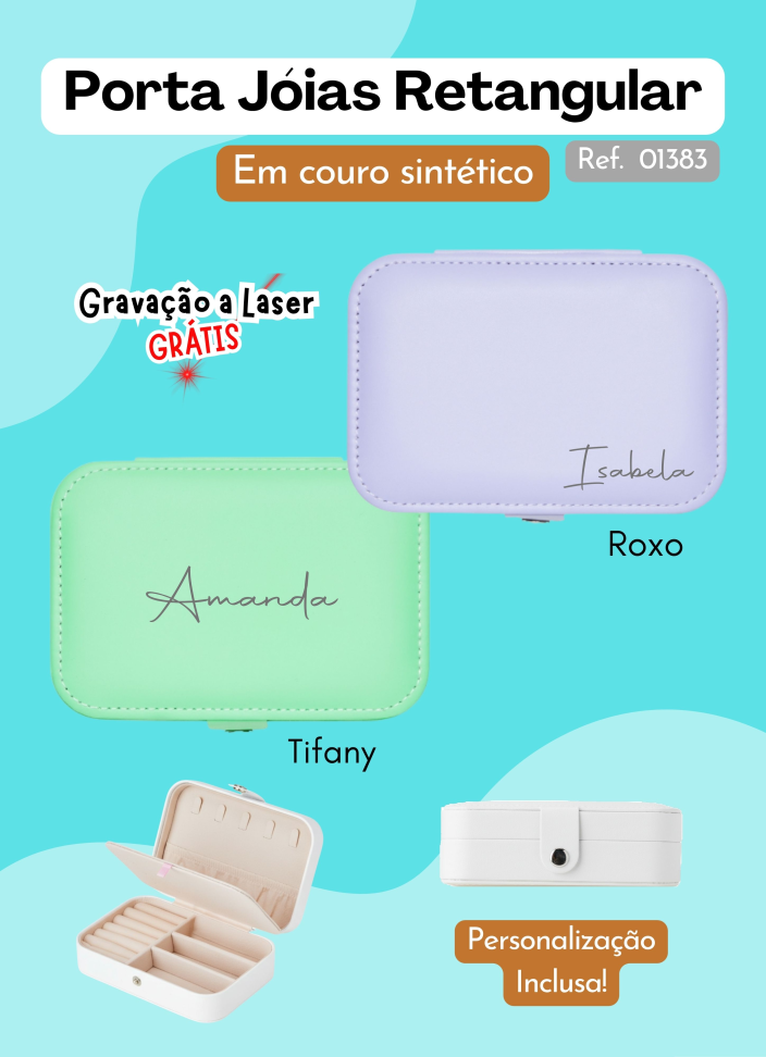 Porta-Joias Retangular em couro sintético