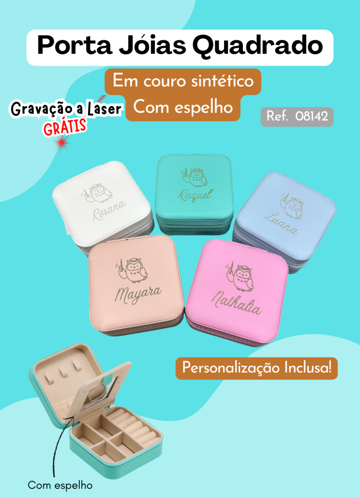 Porta-Joias com Espelho em couro sintético