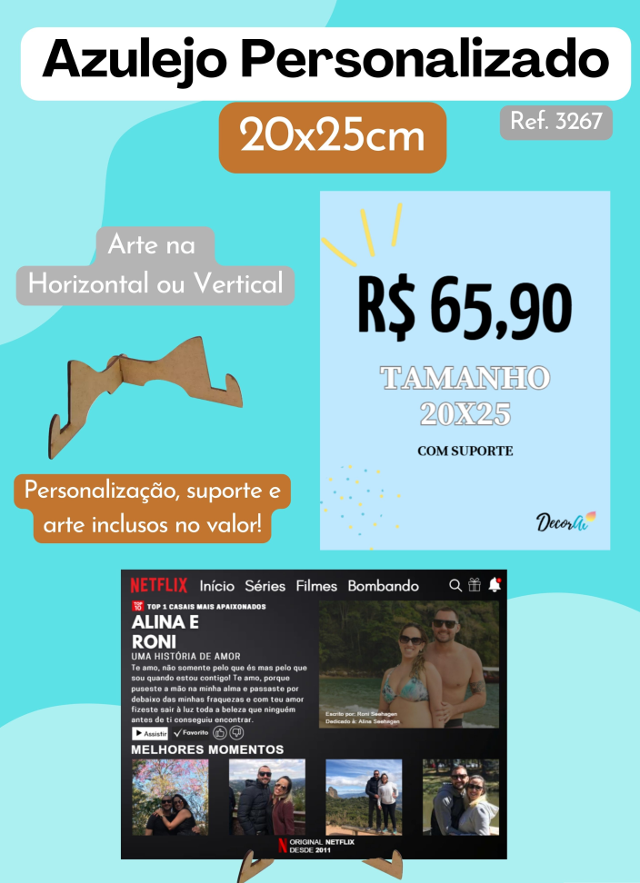 Azulejo Personalizado 20x25cm - Com suporte