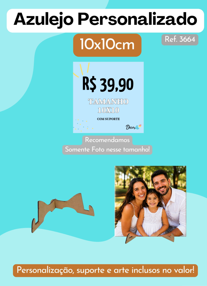 Azulejo Personalizado 10x10cm - Com suporte