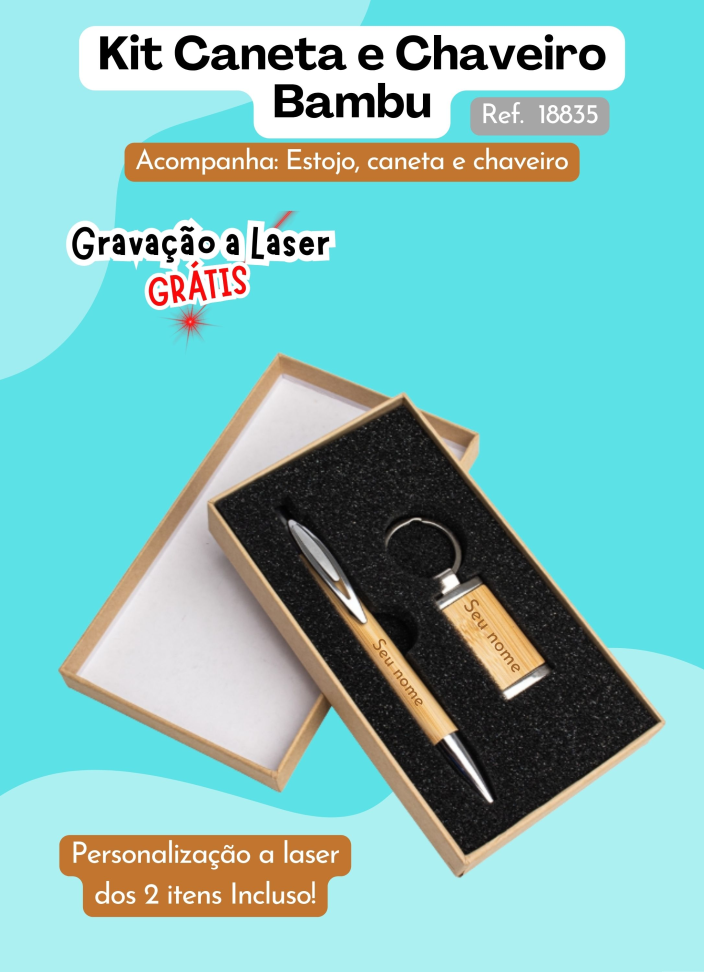 Kit Caneta e Chaveiro Bambu