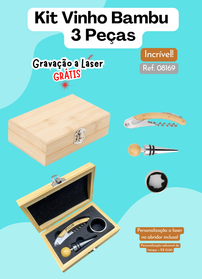 Kit Vinho Bambu 3 Peças