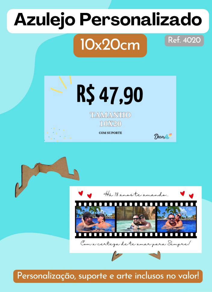 Azulejo Personalizado 10x20cm - Com suporte