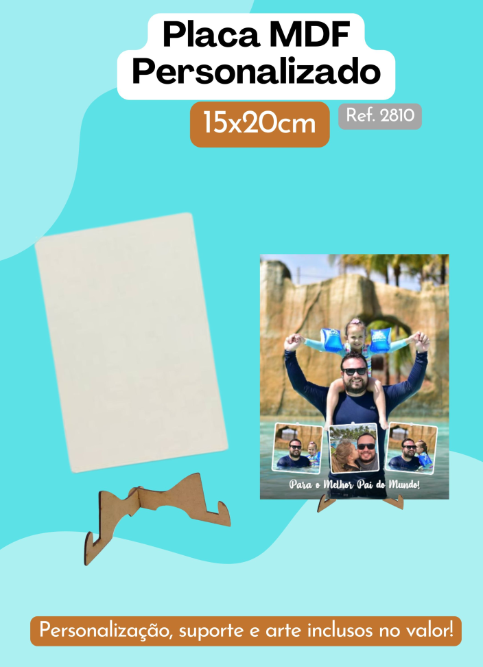 Placa de MDF Personalizado 15x20cm - Com suporte