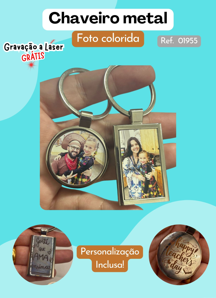 Chaveiro Metal Foto Colorida + Gravação a laser