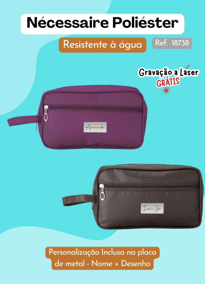 Nécessaire Poliéster Impermeável com Plaquinha