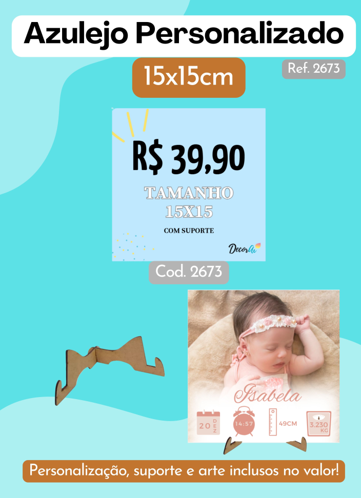 Azulejo Personalizado 15x15cm - Com suporte