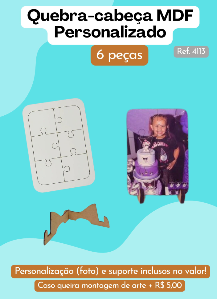 Quebra-cabeça Personalizado 6 peças - Com suporte
