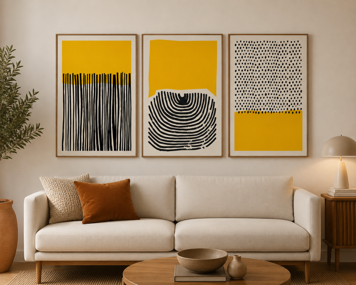 Trio de Quadros Amarelo
