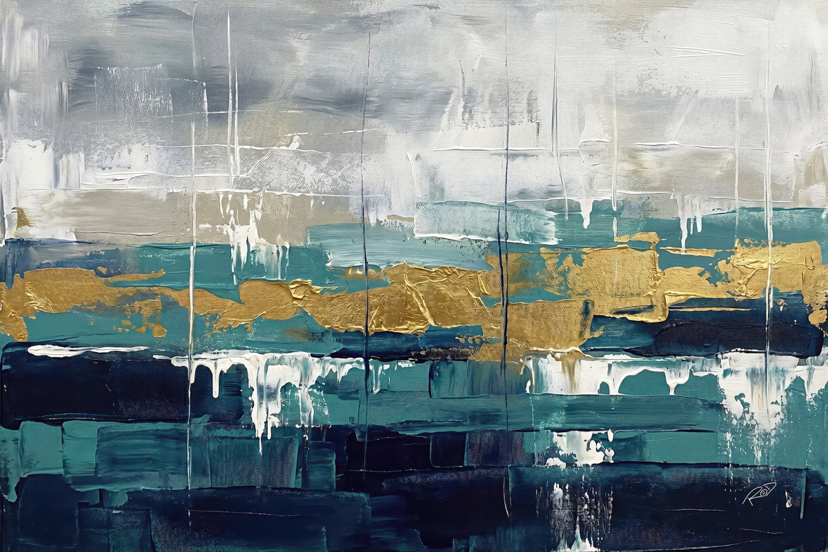Quadro Abstrato Oceano Dourado - #3
