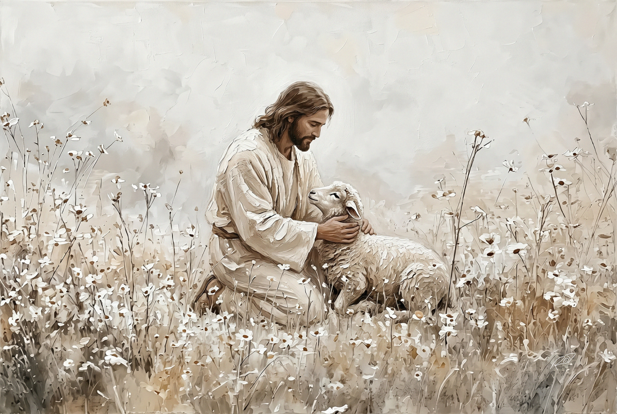 Quadro Jesus e Cordeiro Espatulado