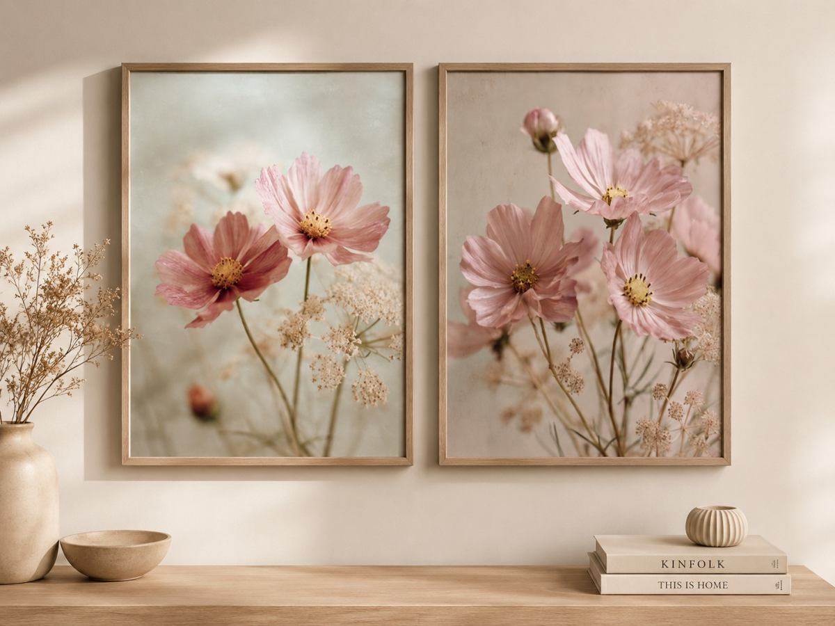 DUPLA de Quadros Floral Rosê