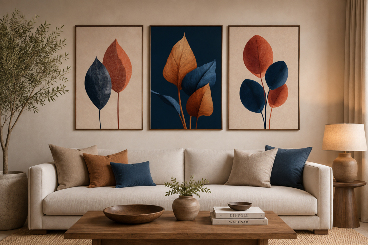 Trio de Quadros Folhas Cólor