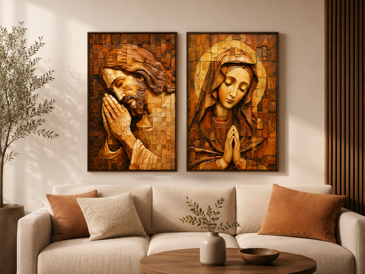 Quadro RELIGIOSO Jesus e Maria Geométrico