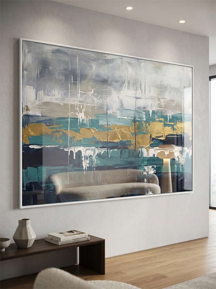 Quadro Abstrato Oceano Dourado