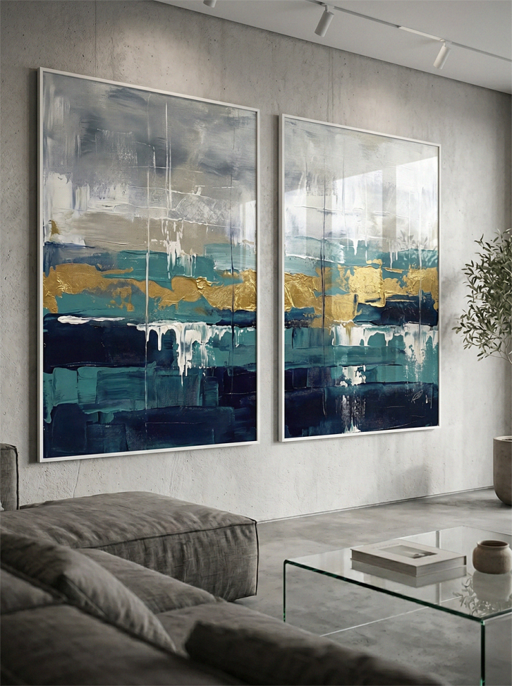 Quadro Abstrato Oceano Dourado