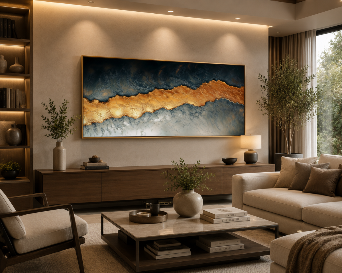 Quadro Abstrato Rio Ouro