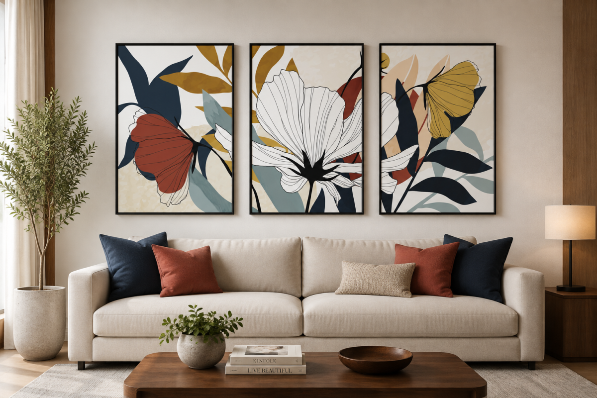 Trio Flores Jardim Abstrato