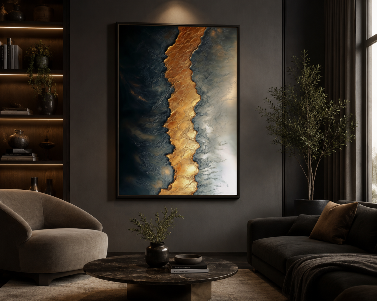 Quadro Abstrato Rio Ouro - #3