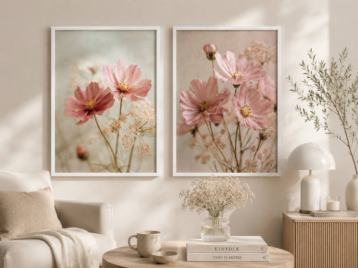 DUPLA de Quadros Floral Rosê