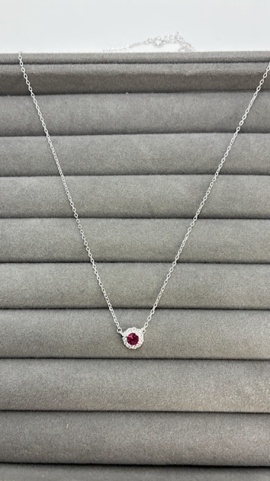 Colar Ponto de Luz Vermelho Cravejado