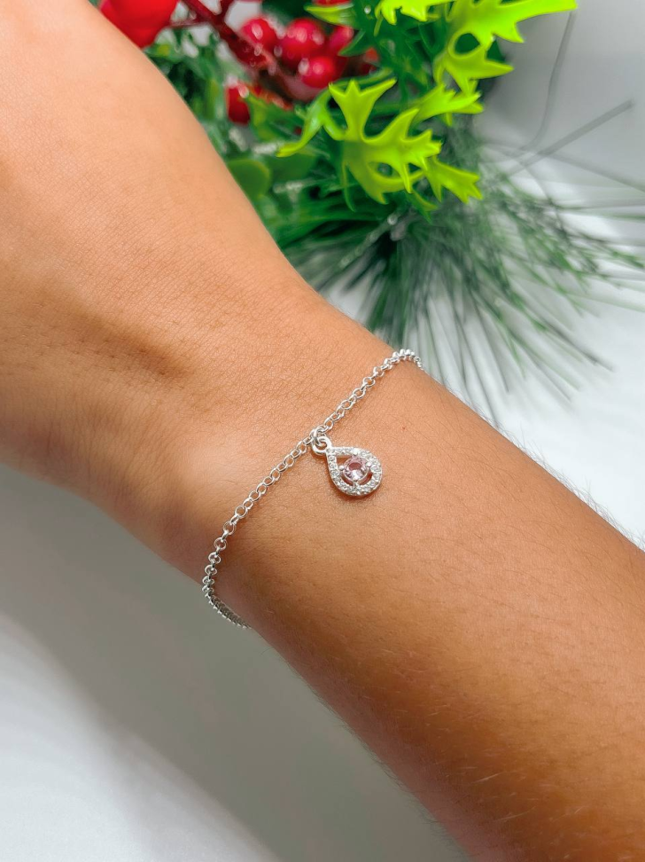 Pulseira Gota Cravejada Rosa - #3