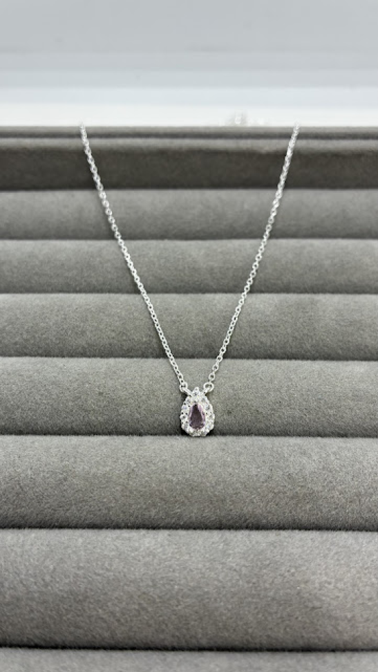 Colar Gota Cravejada Zirconia Rosa Bebe