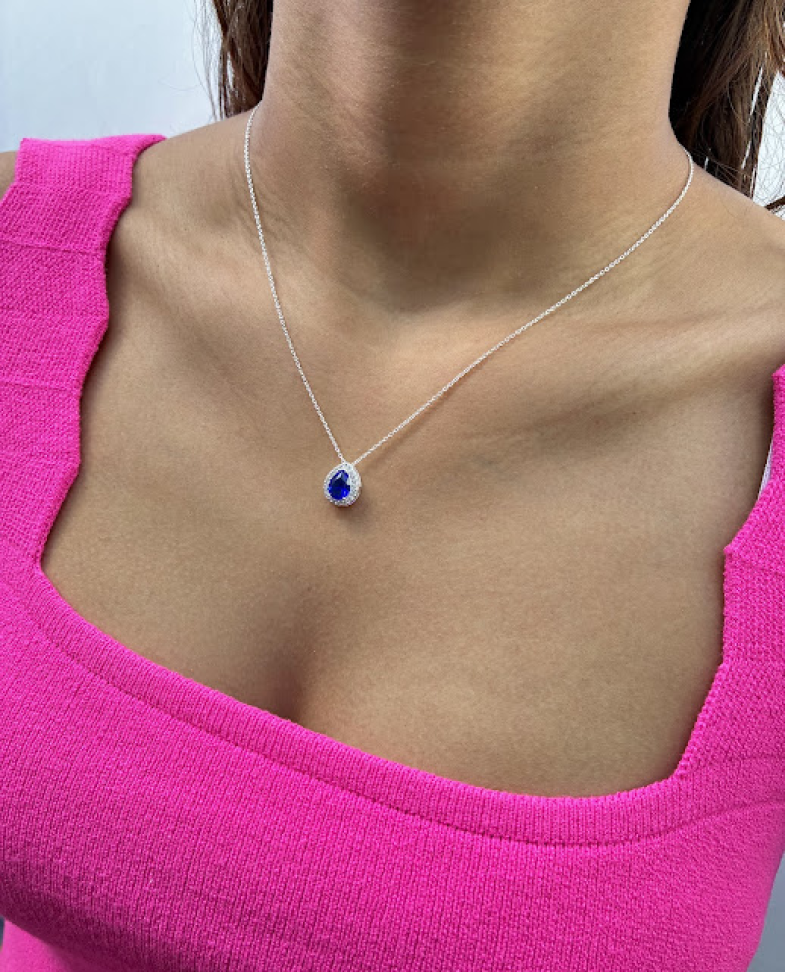 Colar Gota Cravejado Azul Royal - #3