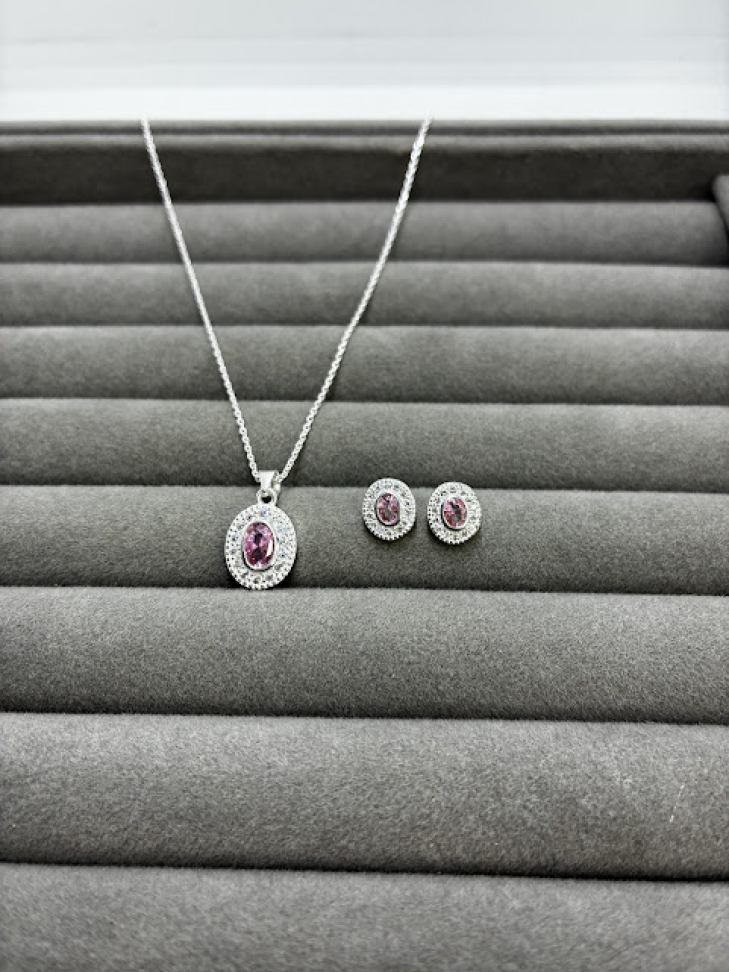 Conjunto Oval Rose Cravejado