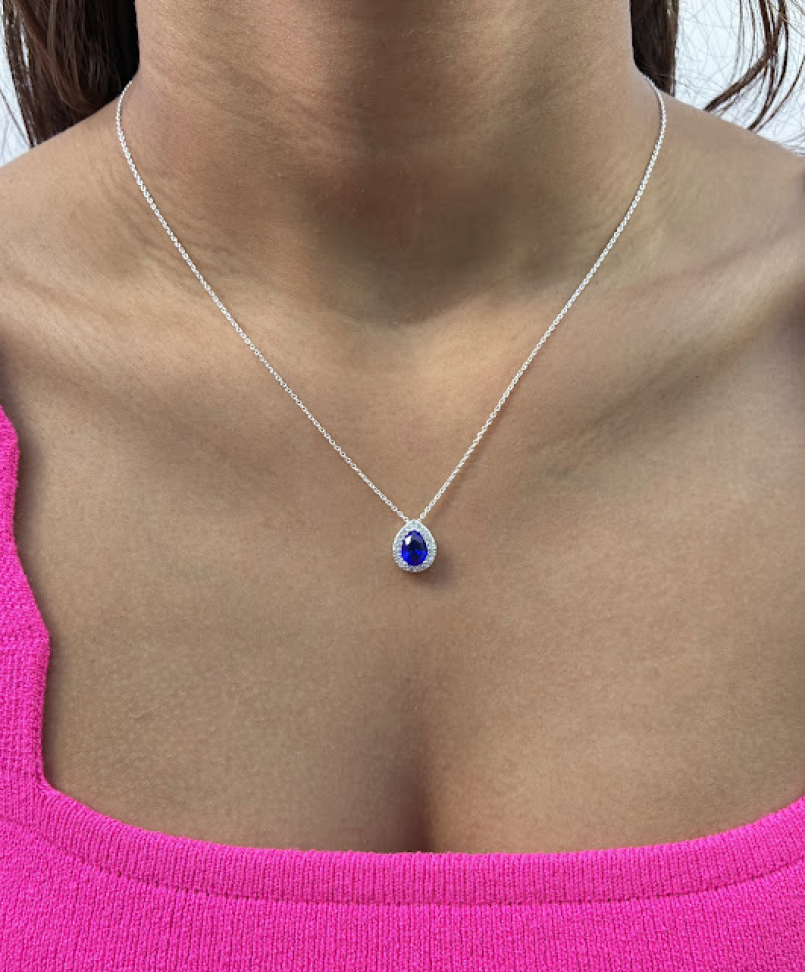 Colar Gota Cravejado Azul Royal