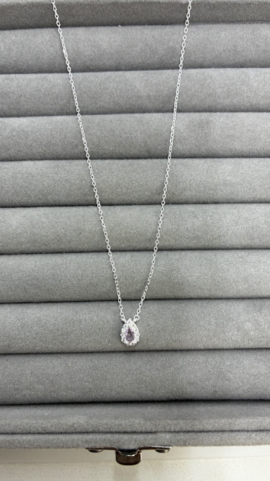 Colar Gota Cravejada Zirconia Rosa Bebe - #3