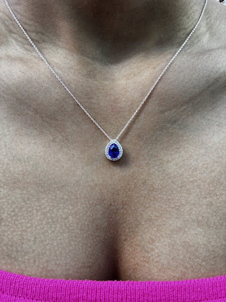 Colar Gota Cravejado Azul Royal