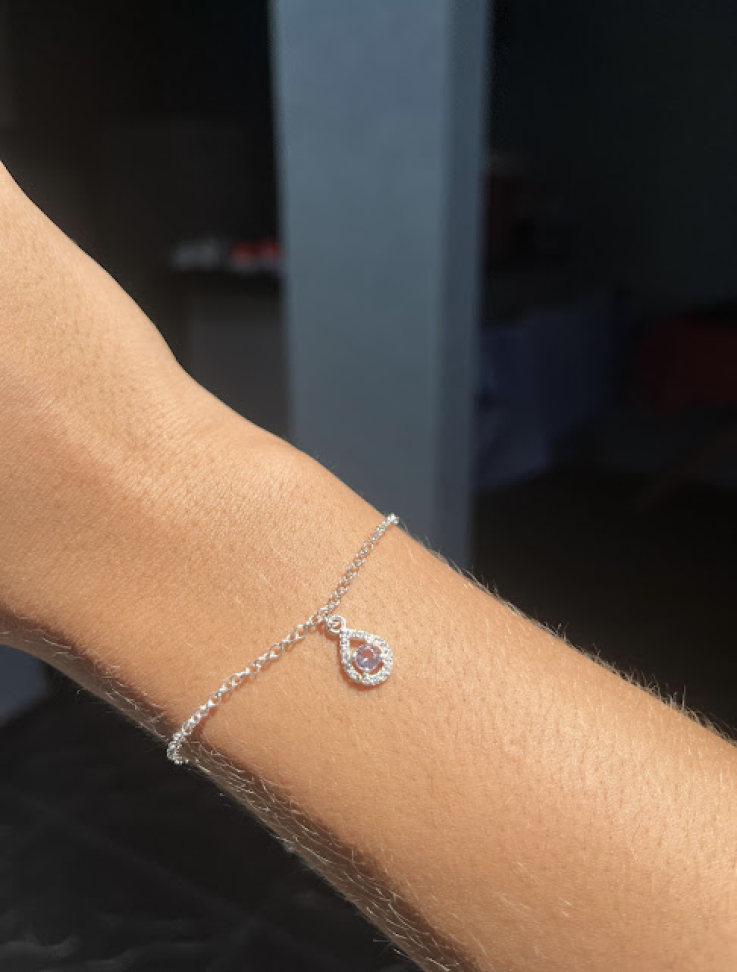 Pulseira Gota Cravejada Rosa