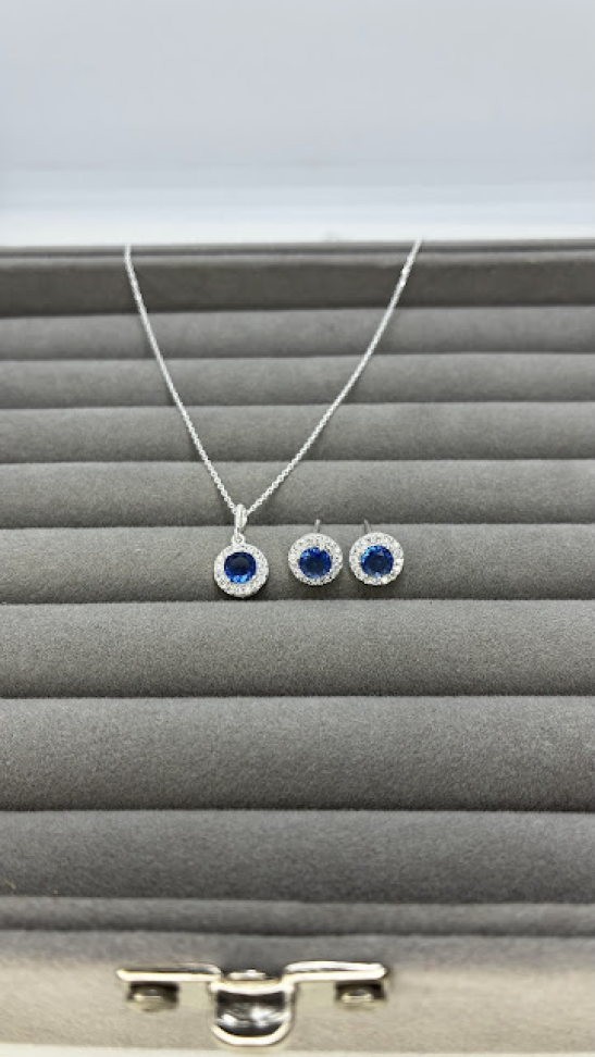 Conjunto Ponto de Luz Azul Royal Cravejado