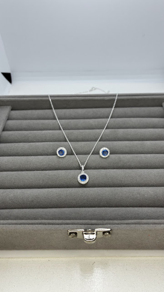 Conjunto Ponto de Luz Azul Royal Cravejado